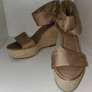 Jennifer Lopez satin nude wedges